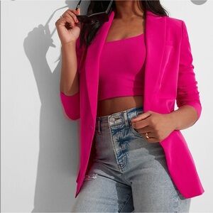 Express Neon Berry One Button Boyfriend Blazer